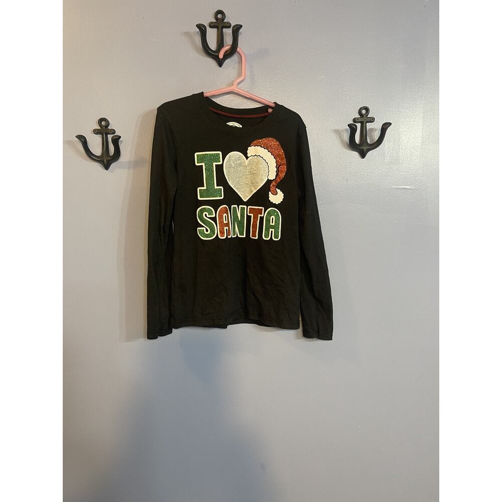 Holiday Time Youth Long Sleeve T-Shirt Black I Love Santa Size M
